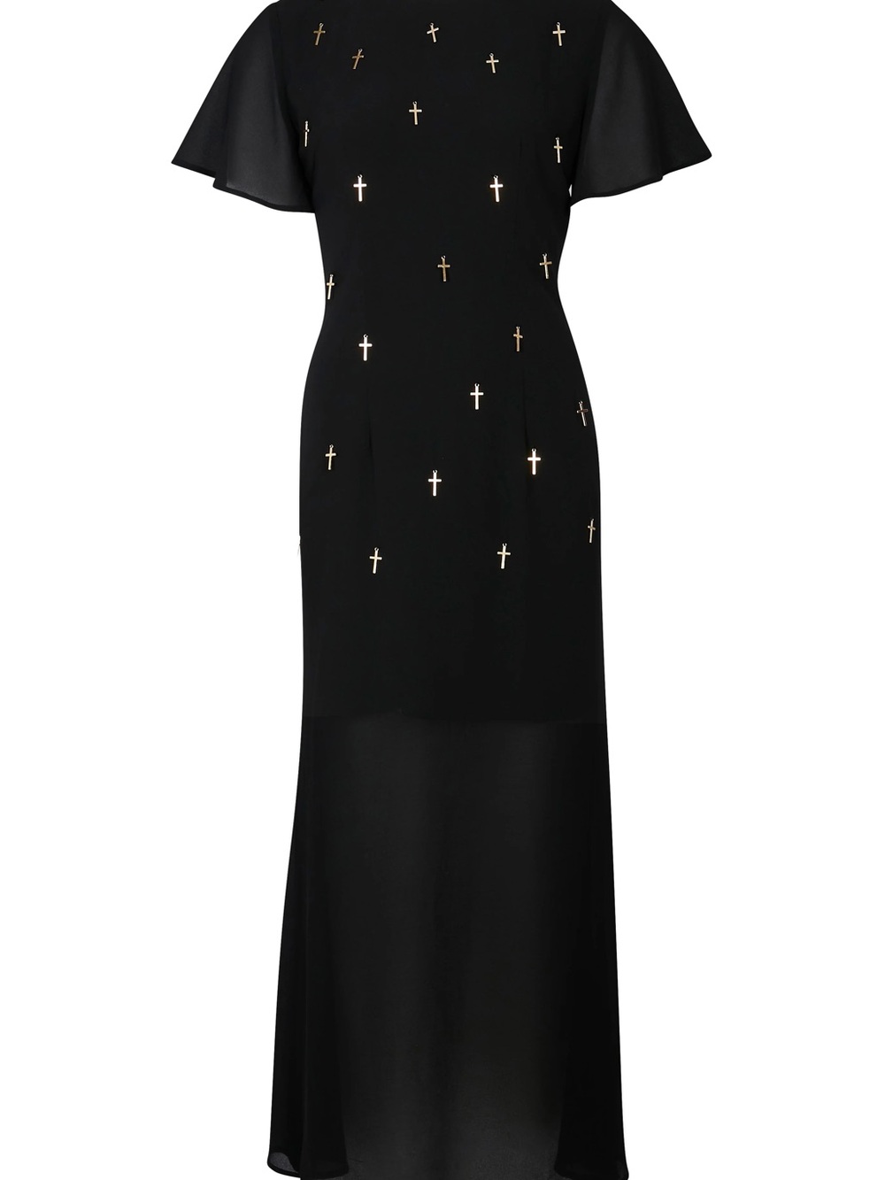 Never Fully Dressed Black Maxi Dress with Gold Cross Details